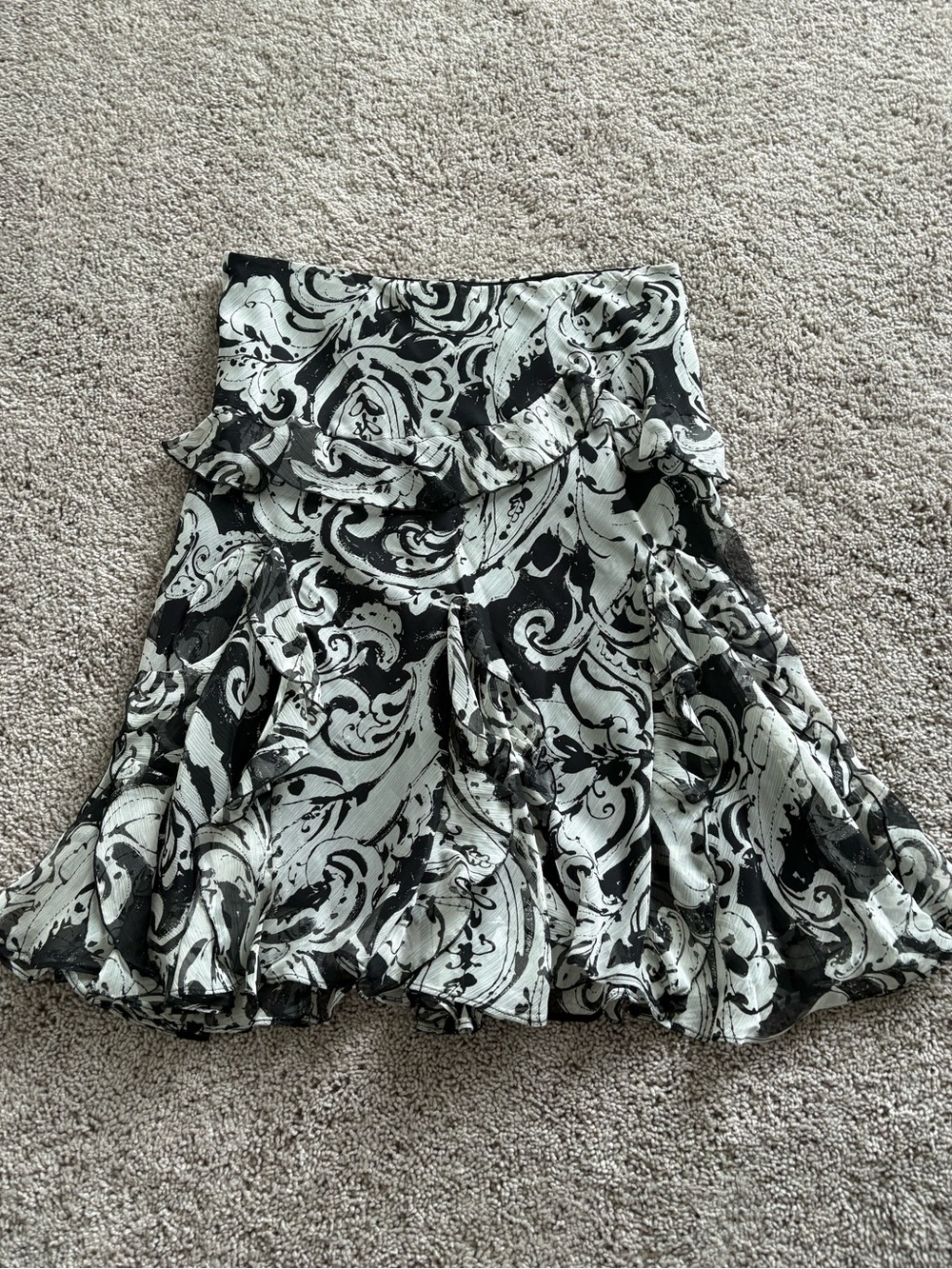 Lauren Ralph Lauren Black & White Swirl Flounce Skirt